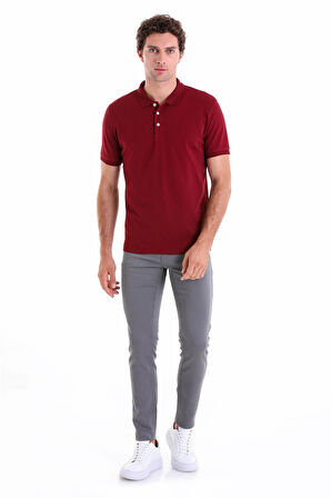 Bordo Comfort Fit Düz 100% Pamuk Polo Yaka Polo Yaka Tişört