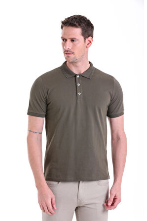 Haki Düz comfort Fit 100% Pamuk Polo Yaka Tişört