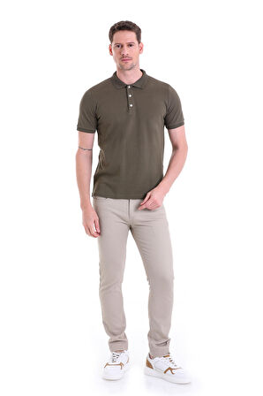 Haki Düz comfort Fit 100% Pamuk Polo Yaka Tişört