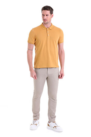 Hardal Düz comfort Fit 100% Pamuk Polo Yaka Tişört
