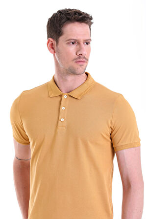 Hardal Düz comfort Fit 100% Pamuk Polo Yaka Tişört