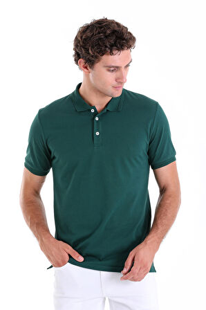 K.YEŞİL Comfort Fit Düz 100% Pamuk Polo Yaka Polo Yaka Tişört