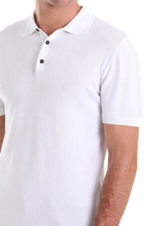 Beyaz Comfort Fit Düz Polo Yaka Rayon Tişört