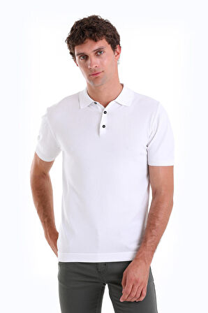 Beyaz Comfort Fit Düz Polo Yaka Rayon Tişört