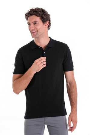 Siyah Slim Fit Düz Rayon Polo Yaka Triko Tişört