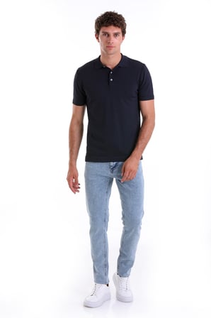 Lacivert Comfort Fit Düz Polo Yaka Rayon Tişört
