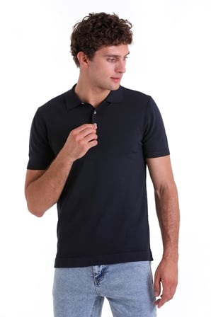 Lacivert Comfort Fit Düz Polo Yaka Rayon Tişört