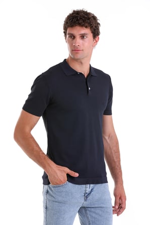 Lacivert Comfort Fit Düz Polo Yaka Rayon Tişört