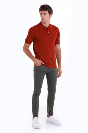 Bordo Comfort Fit Düz Polo Yaka Rayon Tişört