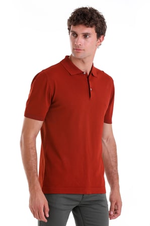 Bordo Comfort Fit Düz Polo Yaka Rayon Tişört
