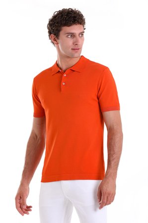 Turuncu Comfort Fit Düz Polo Yaka Rayon Tişört