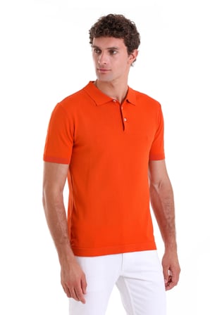 Turuncu Comfort Fit Düz Polo Yaka Rayon Tişört