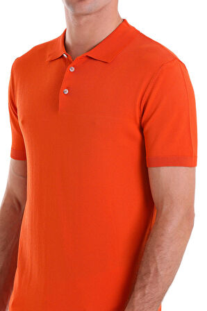 Turuncu Comfort Fit Düz Polo Yaka Rayon Tişört