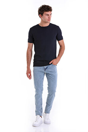 Lacivert Slim Fit Düz Bisiklet Yaka Rayon Tişört
