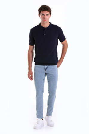 Lacivert Regular Fit Düz Pamuklu Polo Yaka Triko Tişört