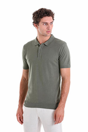 Haki Regular Fit Düz Pamuklu Polo Yaka Triko Tişört