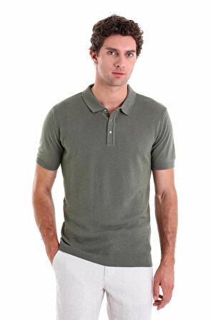 Haki Regular Fit Düz Pamuklu Polo Yaka Triko Tişört