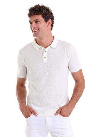 Ekru Regular Fit Düz Pamuklu Polo Yaka Triko Tişört