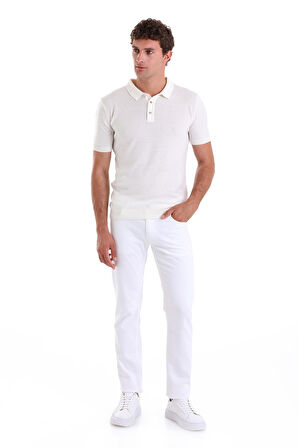 Ekru Regular Fit Düz Pamuklu Polo Yaka Triko Tişört