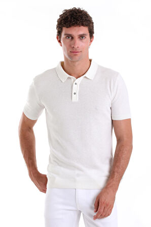 Ekru Regular Fit Düz Pamuklu Polo Yaka Triko Tişört