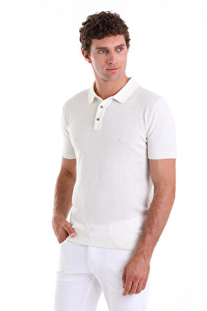 Ekru Regular Fit Düz Pamuklu Polo Yaka Triko Tişört