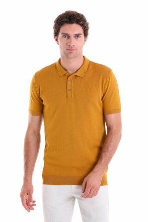 Hardal Regular Fit Düz Pamuklu Polo Yaka Triko Tişört