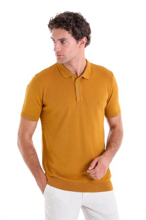 Hardal Regular Fit Düz Pamuklu Polo Yaka Triko Tişört