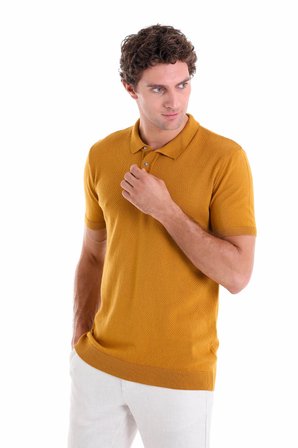 Hardal Regular Fit Düz Pamuklu Polo Yaka Triko Tişört