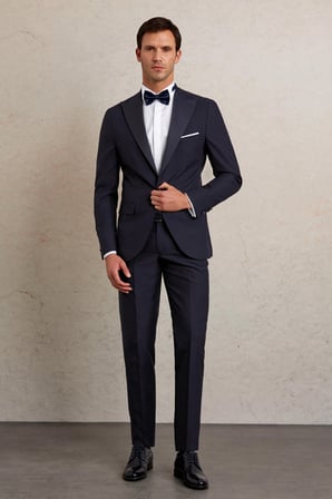 Desenli slim Fit Çıkma Sivri Yaka Klasik Smokin Damatlık