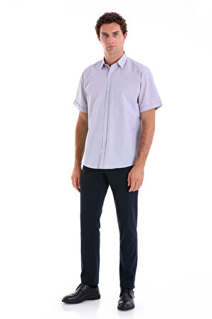 Mor K. Regular Fit Kareli Pamuklu Slim Yaka Kısa Kol Klasik Gömlek