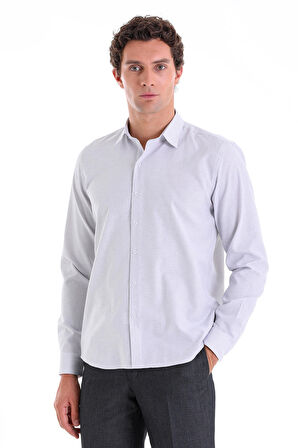 Gri K. Comfort Fit Çizgili Pamuklu Slim Yaka Uzun Kollu Spor Gömlek