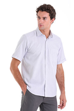Gri K. Comfort Fit Kareli Pamuklu Slim Yaka Kısa Kol Klasik Gömlek