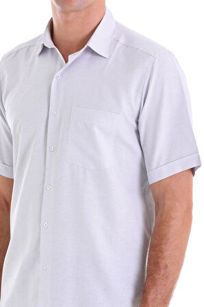 Gri K. Comfort Fit Kareli Pamuklu Slim Yaka Kısa Kol Klasik Gömlek