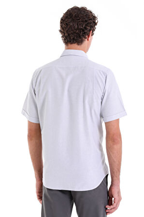 Gri K. Comfort Fit Kareli Pamuklu Slim Yaka Kısa Kol Klasik Gömlek