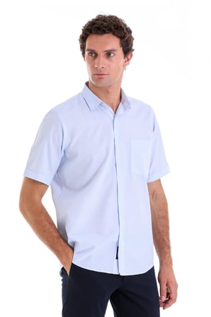 A.MAVİ K. Comfort Fit Kareli Pamuklu Slim Yaka Kısa Kol Klasik Gömlek