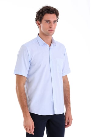 A.MAVİ K. Comfort Fit Kareli Pamuklu Slim Yaka Kısa Kol Klasik Gömlek