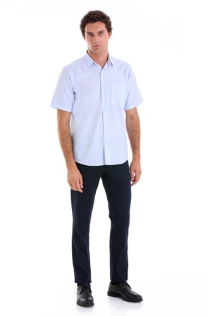 A.MAVİ K. Comfort Fit Kareli Pamuklu Slim Yaka Kısa Kol Klasik Gömlek
