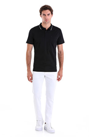 Siyah Regular Fit Düz 100% Pamuk Polo Yaka Tişört