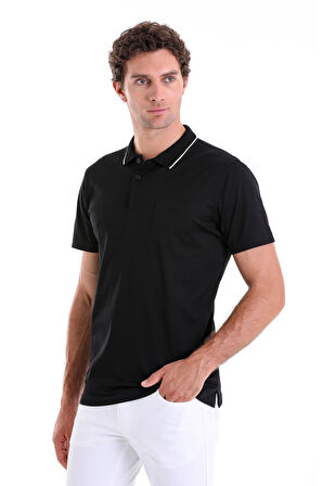 Siyah Regular Fit Düz 100% Pamuk Polo Yaka Tişört