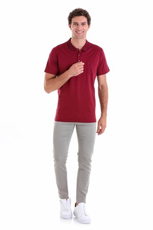 Bordo Regular Fit Düz 100% Pamuk Polo Yaka Tişört