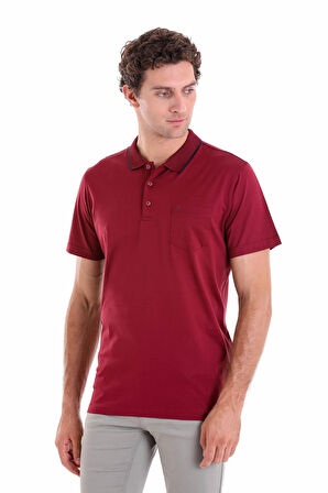 Bordo Regular Fit Düz 100% Pamuk Polo Yaka Tişört