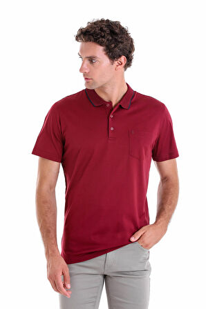 Bordo Regular Fit Düz 100% Pamuk Polo Yaka Tişört