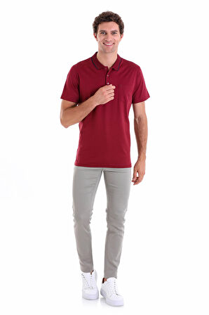 Bordo Regular Fit Düz 100% Pamuk Polo Yaka Tişört