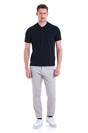 Lacivert Petek Desenli Regular Fit 100% Pamuk Polo Yaka Tişört