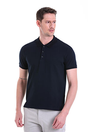 Lacivert Petek Desenli Regular Fit 100% Pamuk Polo Yaka Tişört