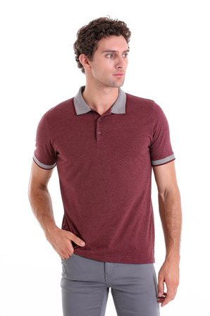 Bordo Regular Fit Düz Pamuklu Polo Yaka Tişört