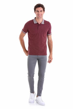 Bordo Regular Fit Düz Pamuklu Polo Yaka Tişört