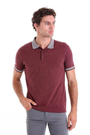 Bordo Regular Fit Düz Pamuklu Polo Yaka Tişört