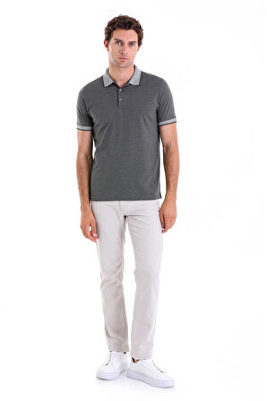 Haki Regular Fit Düz Pamuklu Polo Yaka Tişört