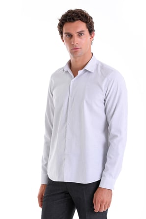 Gri Ç. Comfort Fit Çizgili Pamuklu Slim Yaka Uzun Kollu Spor Gömlek